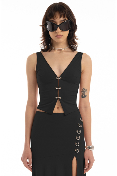 Vest Top With Eyelets Black