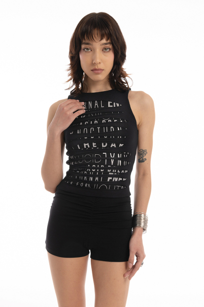 Slashed Layered Top Black