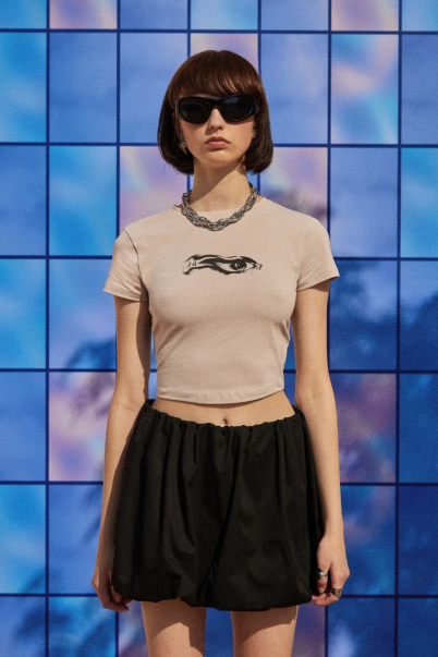 sparkle eye crop top beige