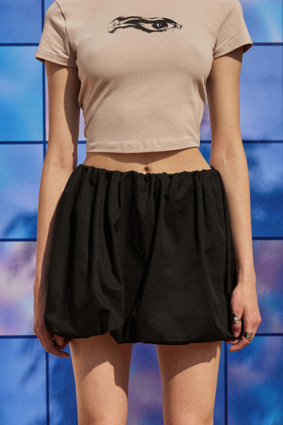 puffed mini skirt black