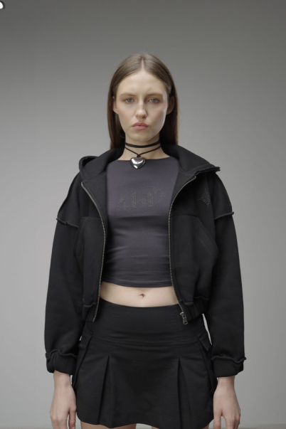 ellipse zipped hoodie black
